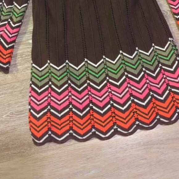 Hanna Andersson Brown Pink Chevron Knit Sweater Dress Fall Winter Girls 110 - Picture 2 of 5